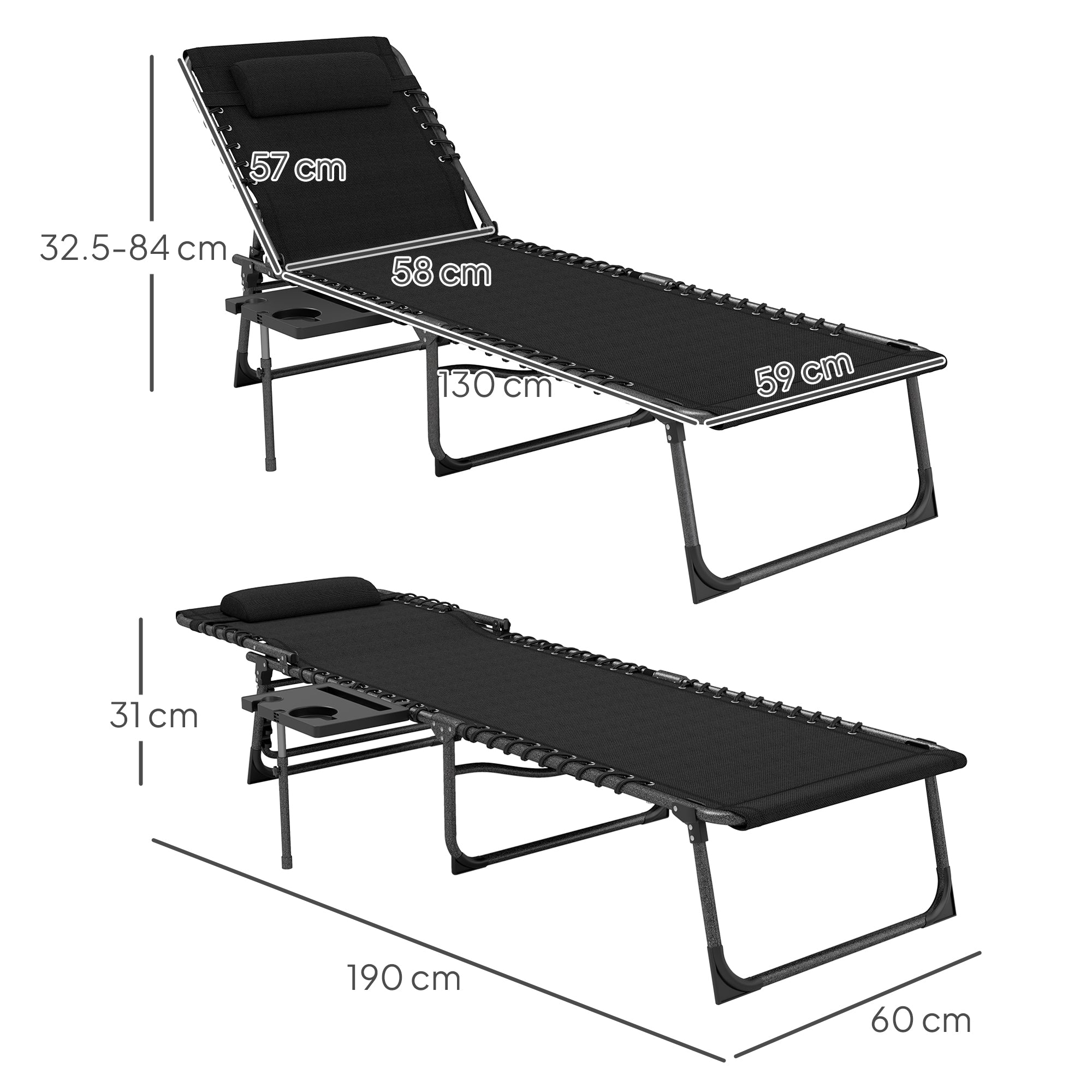 Outsunny Five-Position Reclining Sun Lounger - Black 