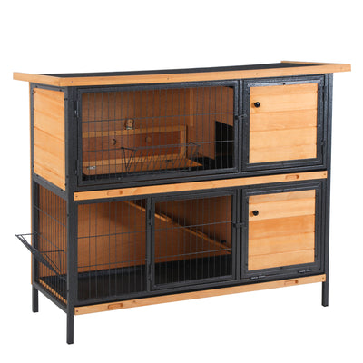 PawHut Rabbit Hutch Outdoor Guinea Pig Hutch Bunny Cage Metal Frame with  No-Leak Tray Openable Roof Light Yellow 122 x 50 x 101cm 