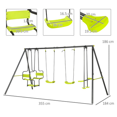 Outsunny Metal Garden Swing Set with Double Swings, Glider, Swing Seats - Green 