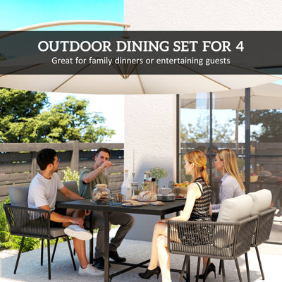 Outsunny 5 Piece Garden Furniture Set, Garden Dining Set with Wood-Plastic Table and 4 Armchairs, Light Grey 