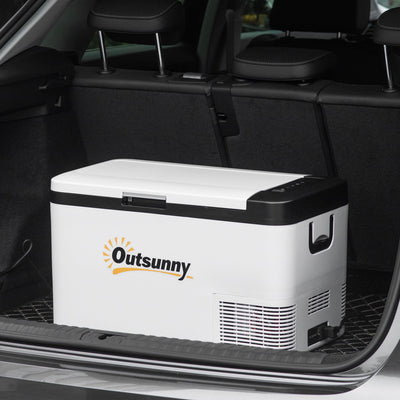 Outsunny 12V Car Refrigerator w/ LED Light & Foldable Handles, 25L Portable Compressor Cooler, Fridge Freezer with 12/24V DC and 110-240V AC for Campervan RV Boat Travel 