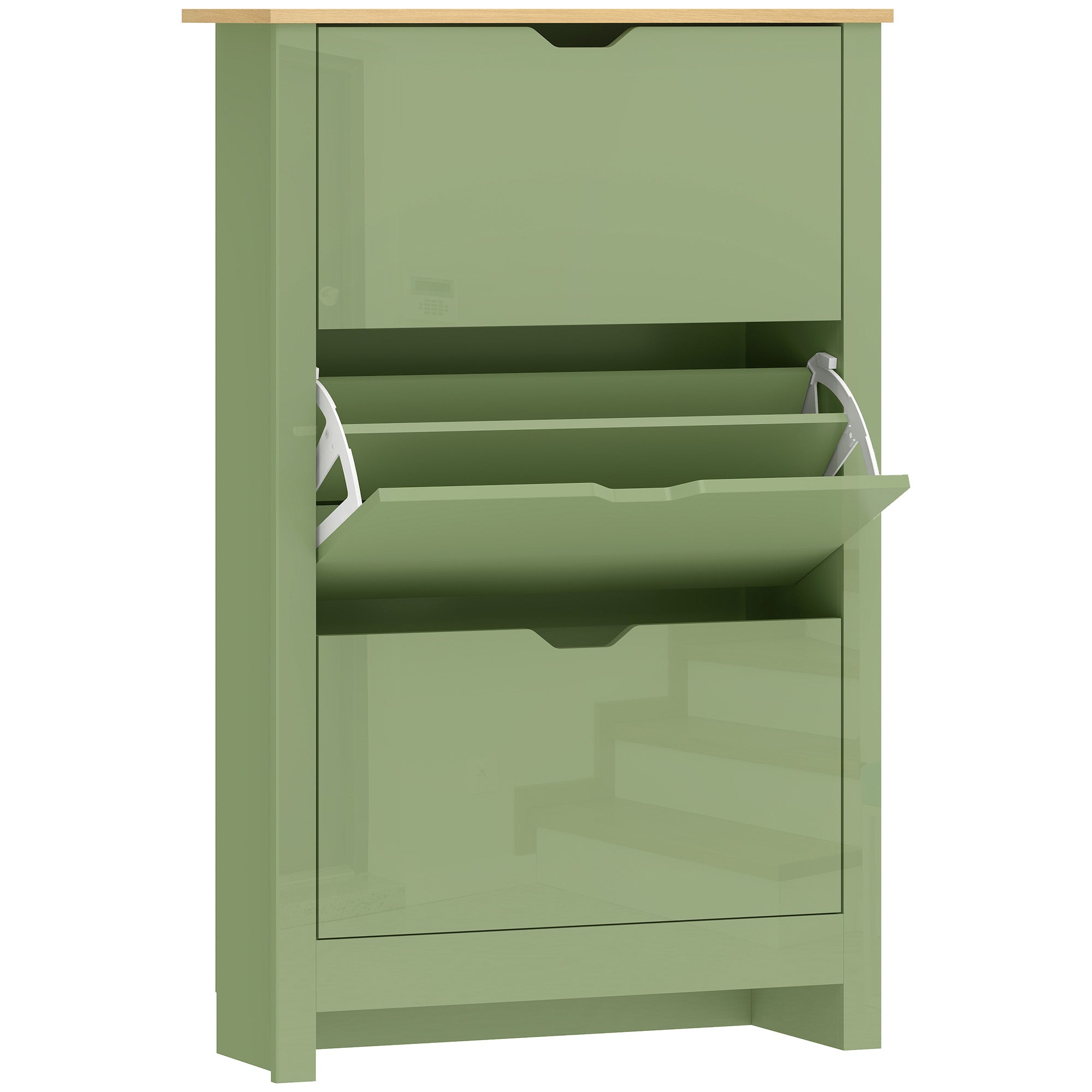 HOMCOM Slim Shoe Cabinet, Narrow Shoe Cupboard with 3 Flip Drawers, Adjustable Shelves for 18 Pairs of Shoes, High Gloss Green 