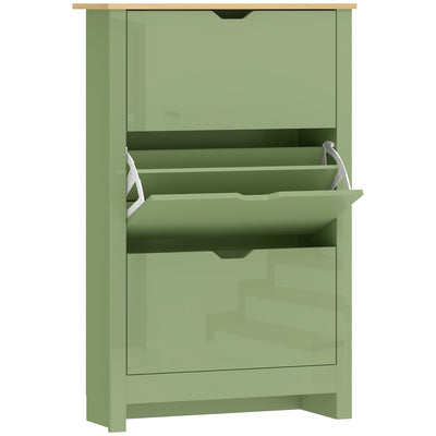 HOMCOM Slim Shoe Cabinet, Narrow Shoe Cupboard with 3 Flip Drawers, Adjustable Shelves for 18 Pairs of Shoes, High Gloss Green 