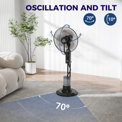 HOMCOM Pedestal Fan with Water Mist Spray, Spray Misting Fan with 70° Oscillation, Tilt Head, 3 Speeds, 3 Modes, Adjustable Mist, 3.2L Water Tank, for Home, 120 cm 