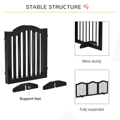 PawHut Freestanding Pet Gate Wooden Dog Gate with Support Feet Foldable Pet Fence Safety Barrier for the House Doorway Stairs Black 
