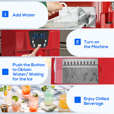 HOMCOM 3L Ice Maker Machine and Water Dispenser, 12kg in 24H, 2 Sizes 9 Ice Cubes Ready in 6-10 Mins Ice Machine, Red 