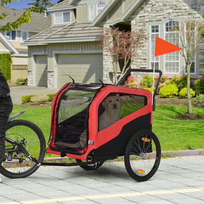 PawHut 2 in 1 Dog Bike Trailer Pet Stroller for Large Dogs with Hitch, 20" Wheels, Pet Bicycle Cart Trolley Carrier for Travel, Red 