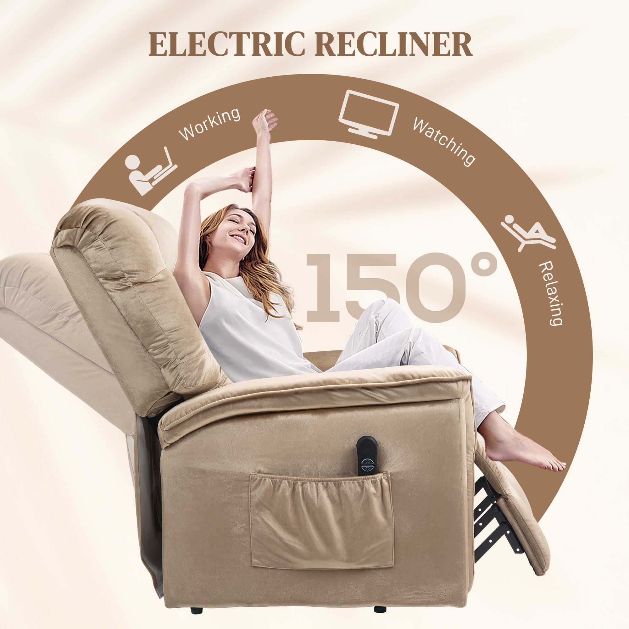 HOMCOM Velvet-Feel Electric Lift Recliner Chair - Brown