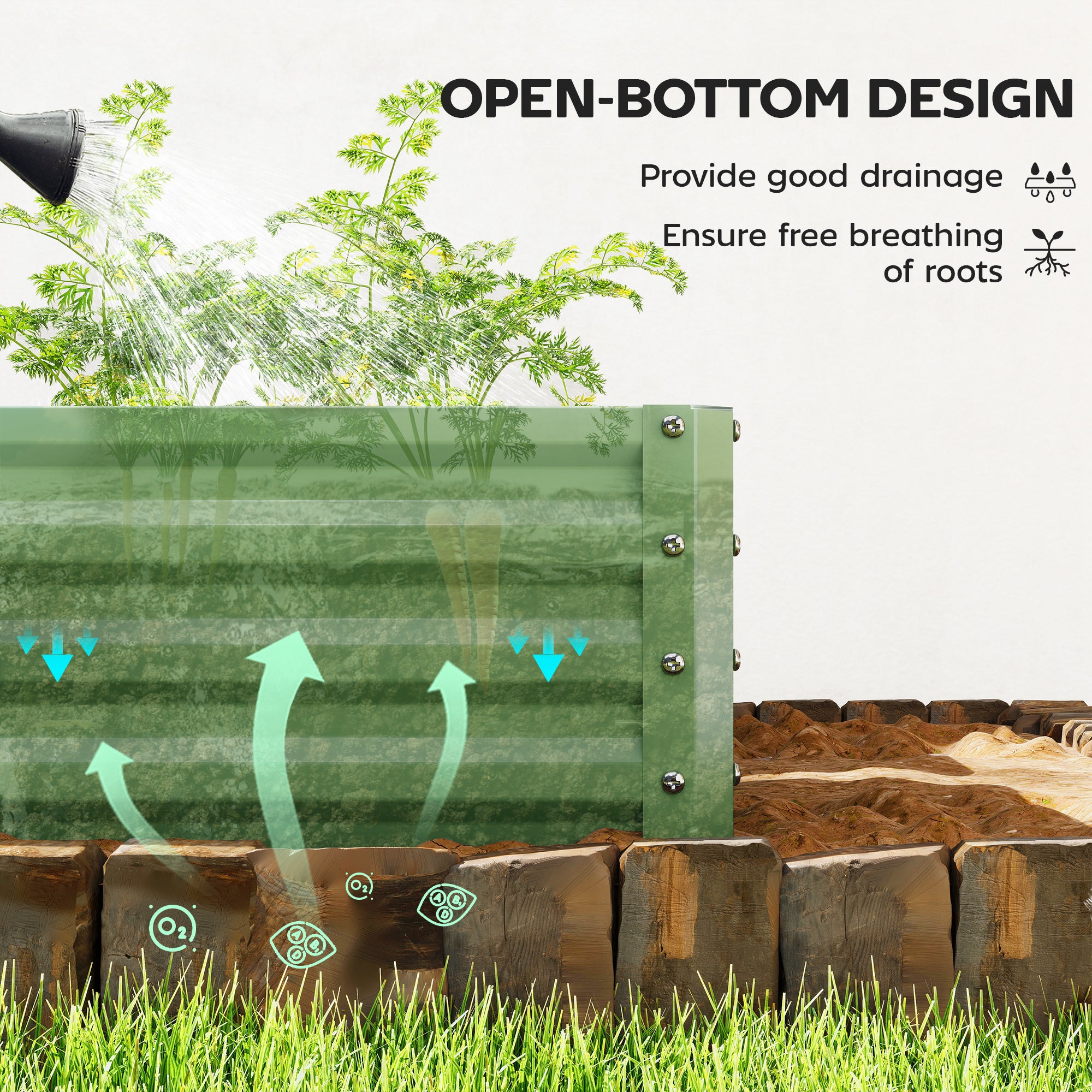 Outsunny Set of Two 110 x 50cm Steel Planter Boxes -  Light Green 