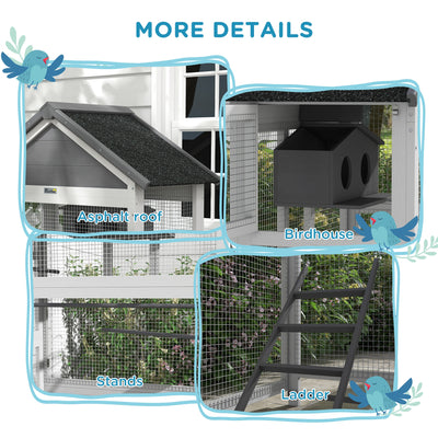 PawHut Wooden Bird Cage, with Stand, for Finches, Parakeets, Small birds - Grey 