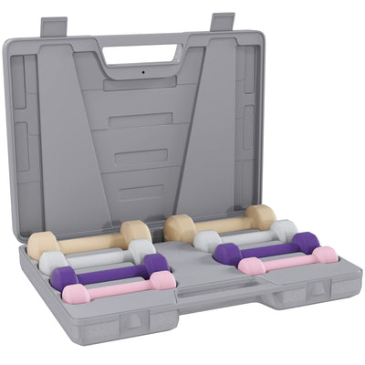HOMCOM 10KG Dumbbells Set with Carry Case, Hand Weights for Women and Men Home Gym Weight Lifting Training, Pink, Purple, Grey, Brown 