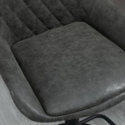 HOMCOM Retro Bar Stools Set of 2, Adjustable Kitchen Stool, Upholstered Bar Chairs with Back, Swivel Seat, Dark Grey 
