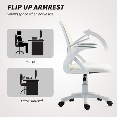 HOMCOM Breathable Mesh Office Chair, Ergonomic Swivel Computer Chair with Flip-up Armrests, Lumbar Back Support for Home/Office, White 
