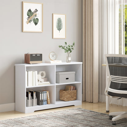 HOMCOM Wooden Cube Bookcase, 2 Tier Open Storage Shelving Unit with 4 Compartments, Freestanding Display Bookshelf for Home Office Living Room Furniture, 118 x 29 x 76cm, White 