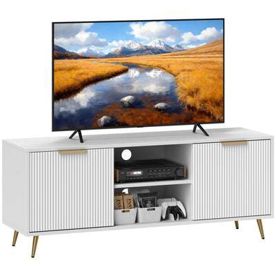 HOMCOM Modern TV Stand Cabinet for TVs up to 55", TV Unit with 2 Open Shelves and 2 Cabinets, Entertainment Centre with Cable Management for Living Room, White 