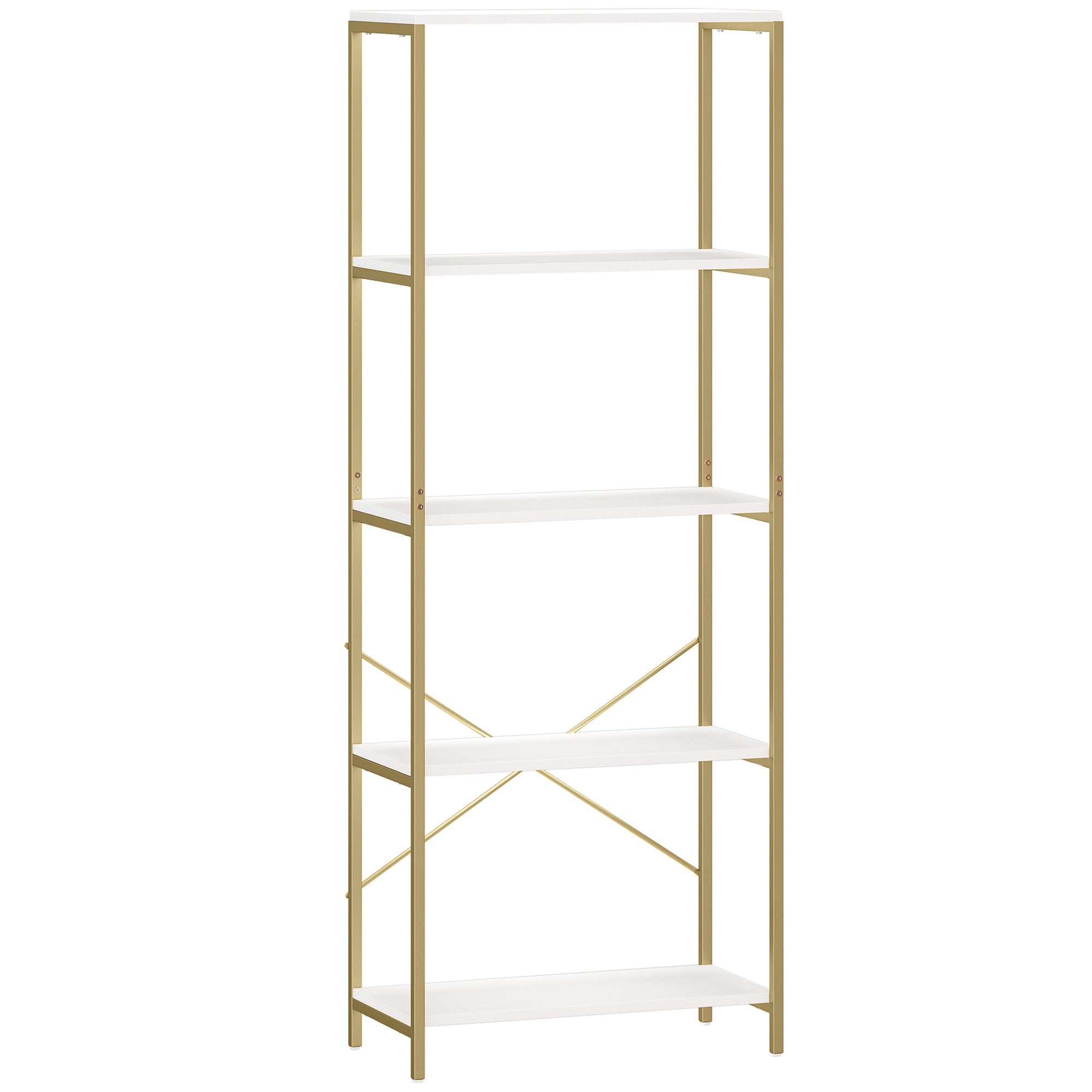 HOMCOM 5-Tier Bookshelf, Modern Bookcase with Metal Frame - White and Gold Tone 