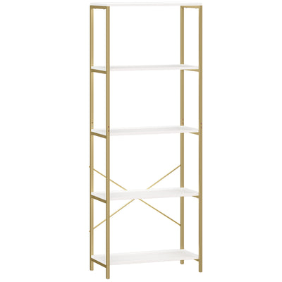 HOMCOM 5-Tier Bookshelf, Modern Bookcase with Metal Frame - White and Gold Tone 