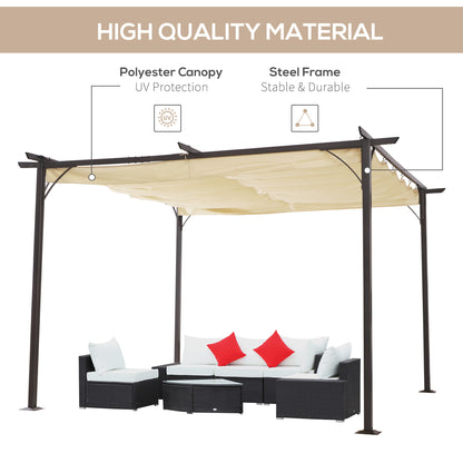 Outsunny 3.5M X 3.5M Metal Pergola Gazebo Awning Retractable Canopy Outdoor Garden Sun Shade Shelter Marquee Party BBQ, Beige 