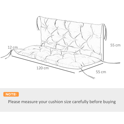 Outsunny Garden Bench Cushion, 2 Seater Swing Chair Cushion, Seat Pad with Ties for Indoor and Outdoor Use, 110 x 120 cm, Dark Grey 