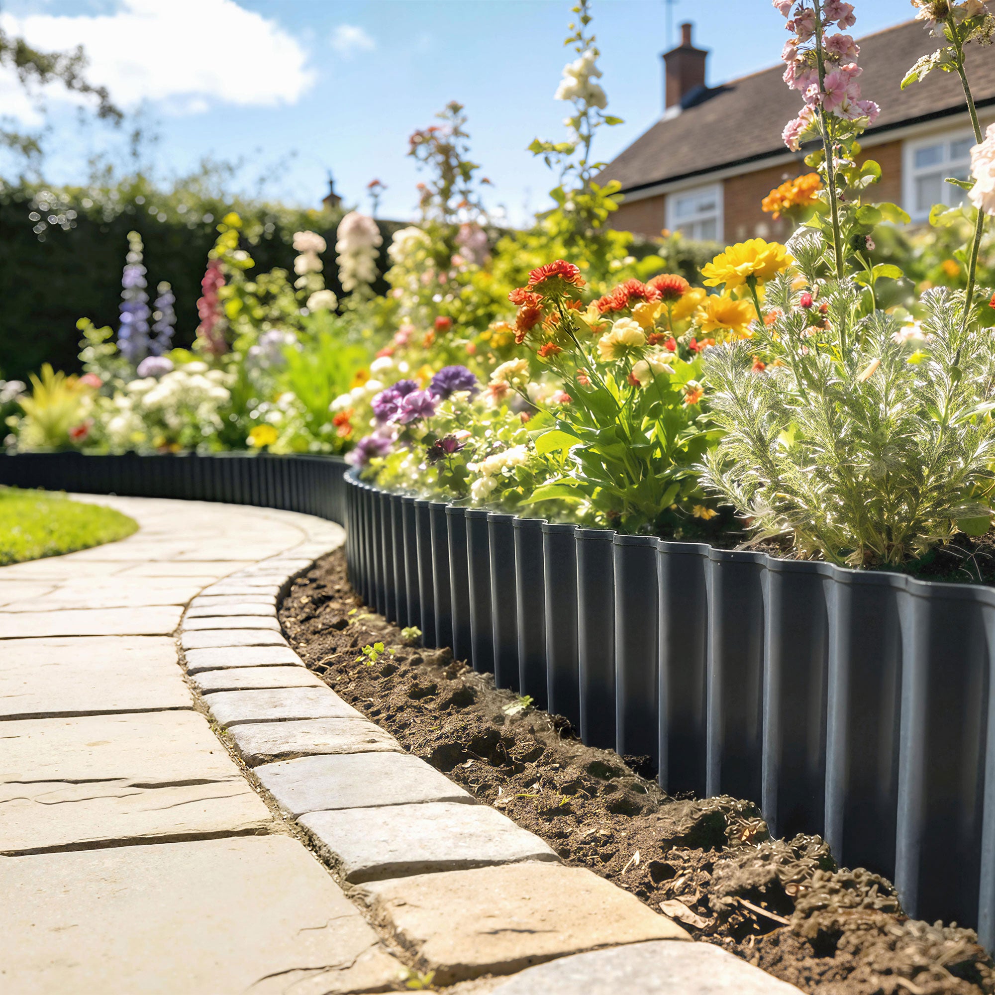 Outsunny Metal Garden Edging Border, 8 in x 21.3 ft Corrugated Heavy Duty Galvanised Steel Lawn Edging, Dark Grey 