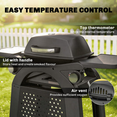 Outsunny 2 Burner Gas Grill with 2 Side Tables, 3.8 KW Barbecue Grill with Cast Iron Grates, 2-in-1 Tabletop BBQ with Wheels 