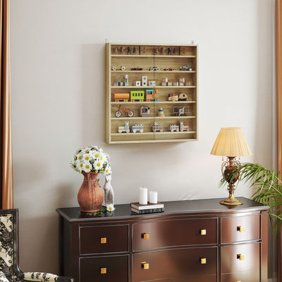 HOMCOM Six Shelf Display Cabinet, with Glass Doors - Oak 