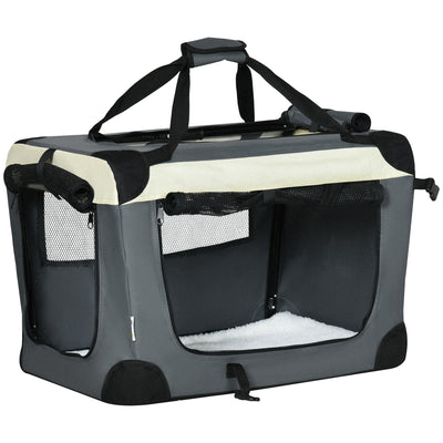 PawHut 60cm Foldable Pet Carrier, with Cushion, for Miniature Dogs and Cats - Grey 