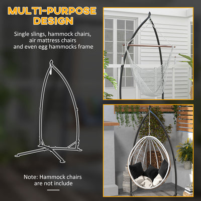 Outsunny Hammock Chair Stand, Hanging Heavy Duty Metal Frame Hammock Stand with Chain, for Hanging Hammock Air Porch Swing Chair, Egg Cahir, Indoor & Outdoor Use, Black 