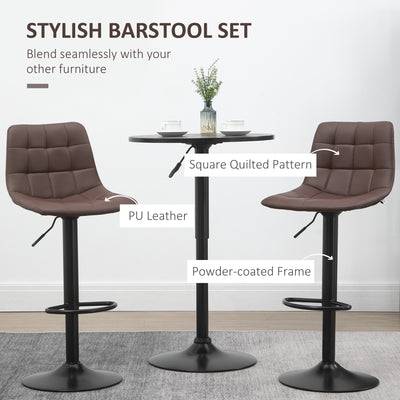 HOMCOM Adjustable Bar Stools Set of 2, Swivel PU Leather Upholstered Barstools with Tufted Seat and Back, Breakfast Bar Chairs for Kitchen Counter, Brown 