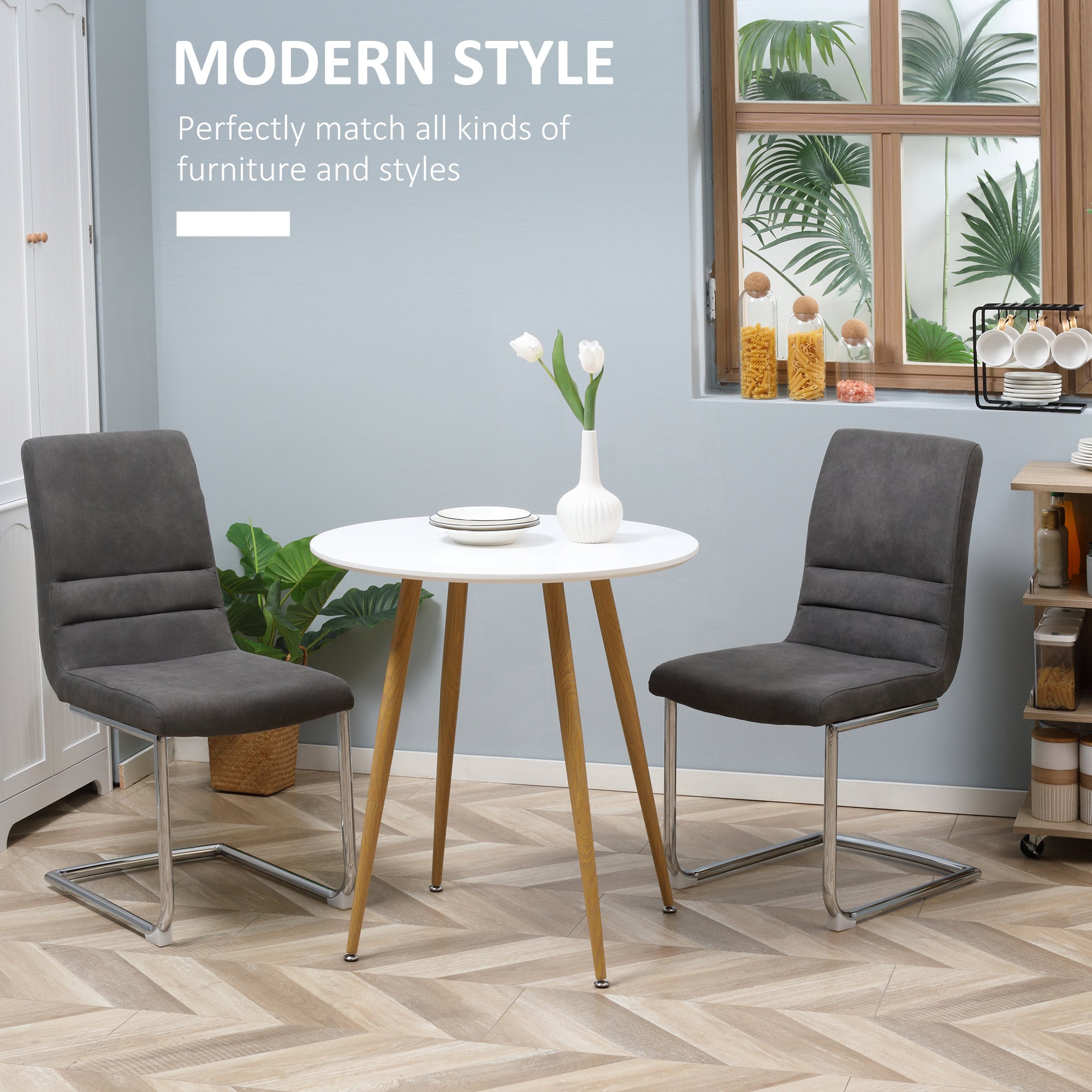 HOMCOM Modern Dining Table for 2 People, Round Kitchen Table, with Matte Top and Metal legs, Dining Room Living Room, White 