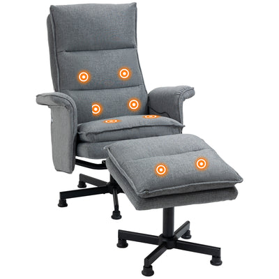 HOMCOM Swivel Recliner Chair and Footstool, Upholstered Massage Recliner Armchair with Remote Control, Timer and Steel Base, Grey 