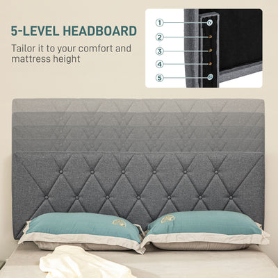 HOMCOM King Size Padded Fabric Headboard Bed Frame - Grey 
