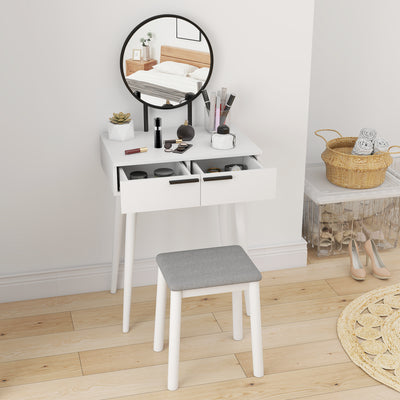HOMCOM Dressing Table with Mirror and Stool, Vanity Makeup Desk Set with 2 Drawers, Cushioned Stool and Make-up Organiser for Bedroom and Dressing Room, 60 x 40 x 123 cm, White 