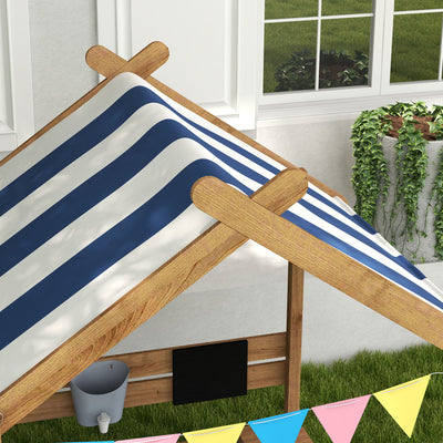 Outsunny House-Designed Wooden Sandbox, Outdoor Sandpit, with Blackboard, Toys, Sink, Seats, Flags, for Ages 3-7 Years - Brown 