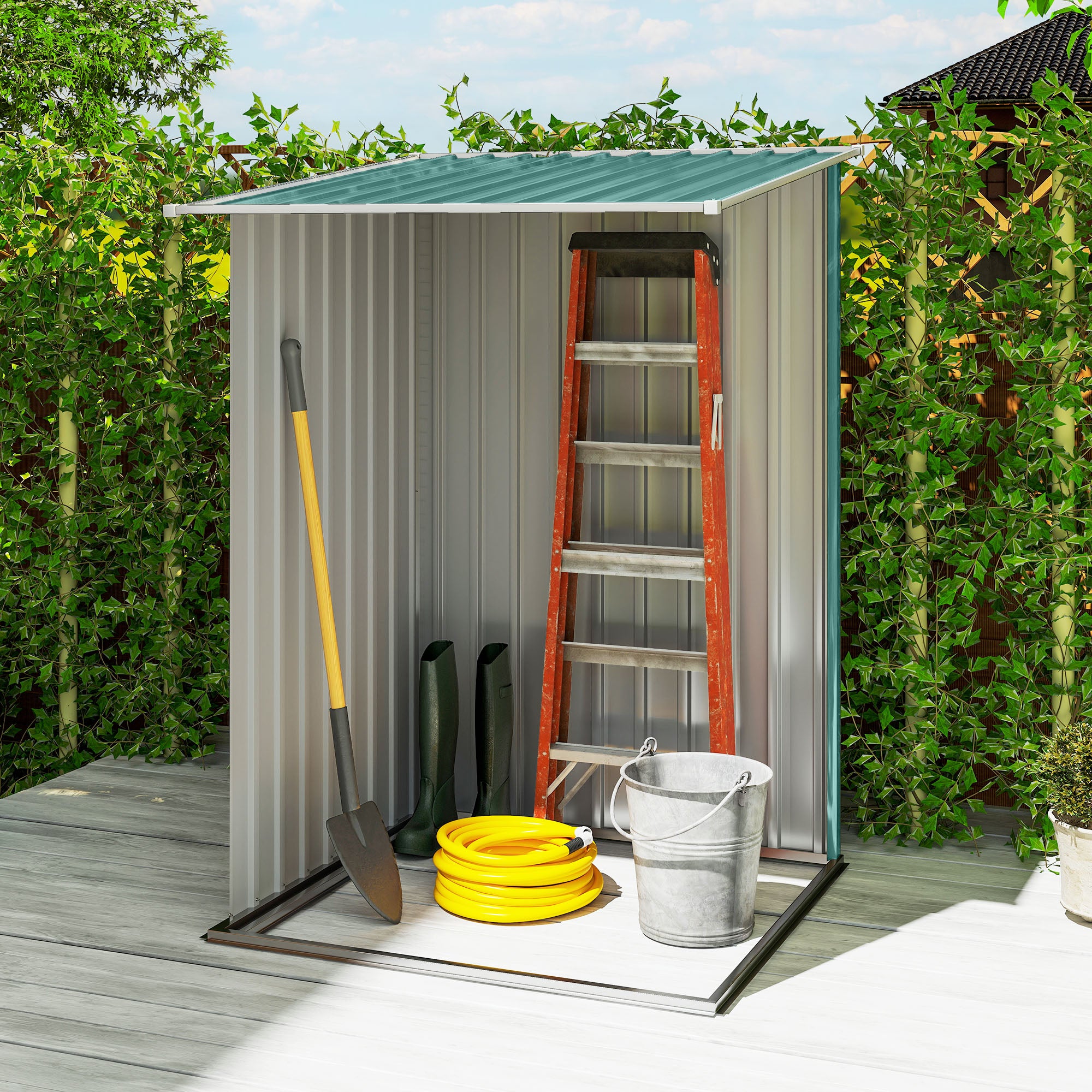 Outsunny 3.3 x 3.4ft Lean To Steel Garden Shed, with Locking Door - Green