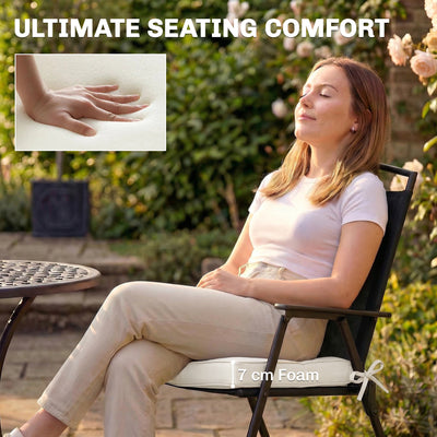 Outsunny Outdoor Chair Seat Cushions Set of 2, Garden Chair Cushions with 7cm Thick Foam & Ties, Cream White 