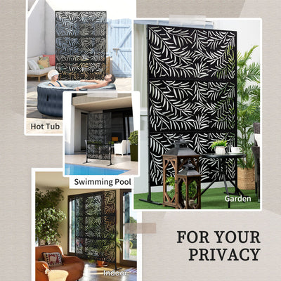 Outsunny Decorative Privacy Screen with Stand, 6.5FT Freestanding Metal Outdoor Divider, Decorative Privacy Panel with Expansion Screws for Garden Patio Pool Hot Tub, Willow Branch Style, Black 