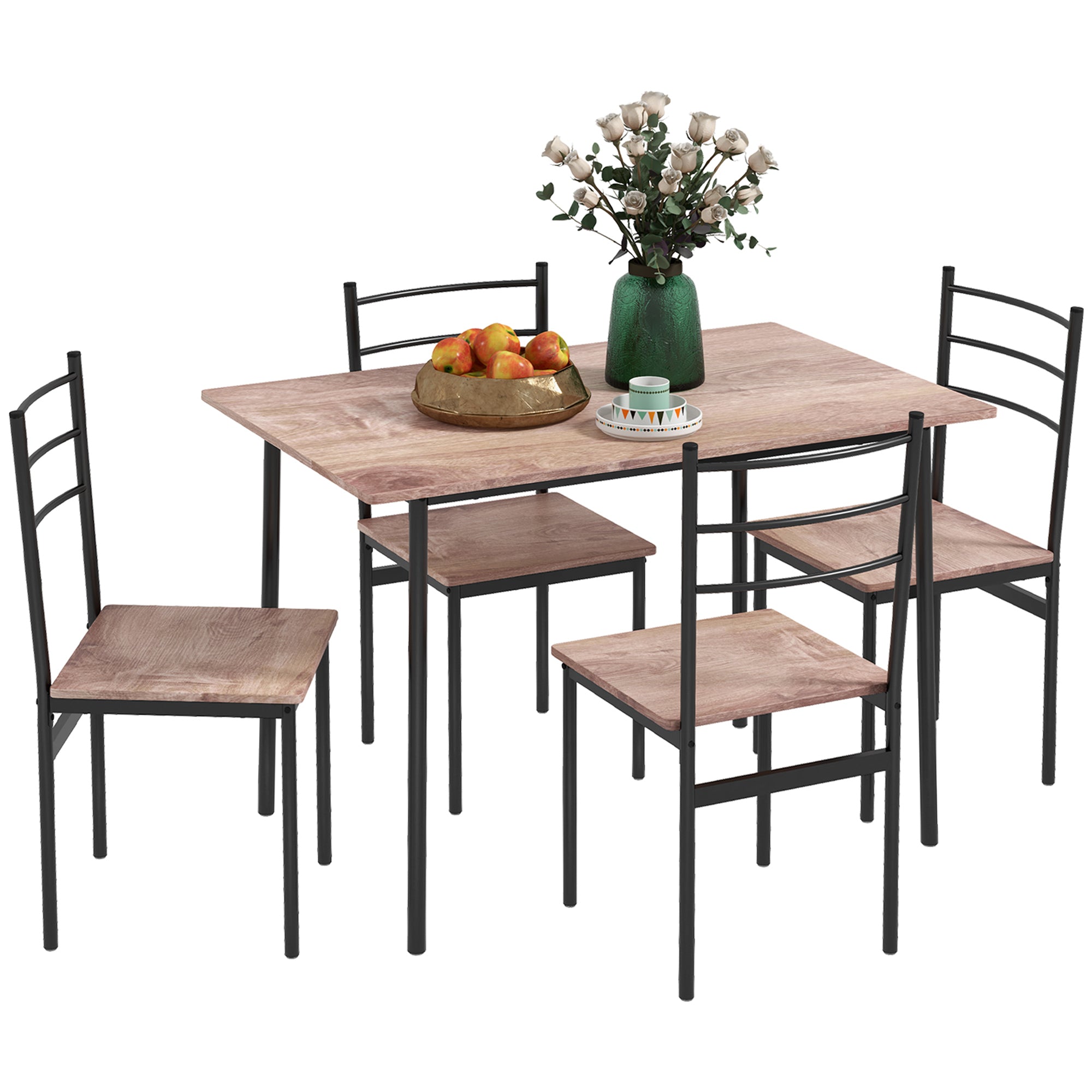 HOMCOM 5 Piece Dining Table and Chairs Set, Dining Room Sets, Steel Frame Space Saving Table and 4 Chairs for Compact Kitchens, Black 