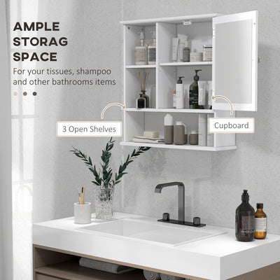 kleankin Bathroom Cabinet, Wall Mount Storage Organizer with Mirror, Adjustable Shelf for Bathroom, Kitchen, Bedroom, White 