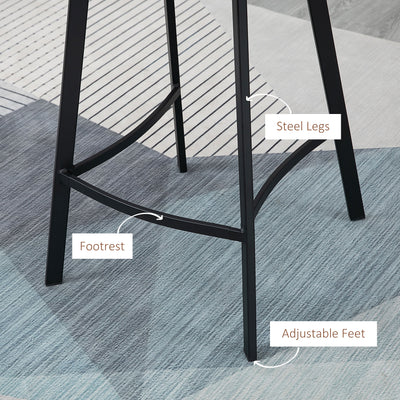 HOMCOM Bar Stools Set of 2, Industrial Kitchen Stool, Upholstered Bar Chairs with Back, Steel Legs, Brown 