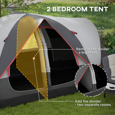 Outsunny Camping Tent for 6-8 Man with 2000mm Waterproof Rainfly and Carry Bag for Fishing Hiking Festival, Grey 
