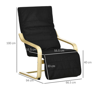 HOMCOM Wooden Lounging Chair Deck Relaxing Recliner Lounge Seat with Adjustable Footrest & Removable Cushion Cover, Black 