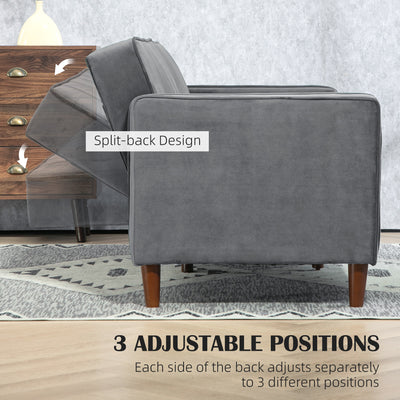 HOMCOM Velvet-Feel Three-Seater Sofa Bed - Dark Grey 