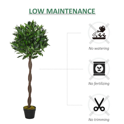 Outsunny Set Of 2 120cm/4FT Artificial Bay Laurel Topiary Trees w/ Pot Fake Indoor Outdoor Greenery Plant Home Office Garden Decor Green 
