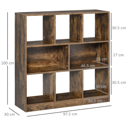 HOMCOM 3-Tier Bookcase, Storage Shelf Unit with Open Compartments, for Living Room, Bedroom, Office, Divider, 97.5 x 30 x 100 cm, Rustic Brown 