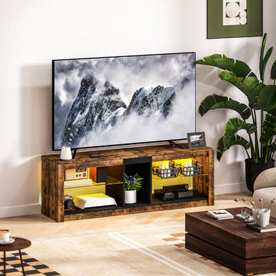 HOMCOM TV Stand Cabinet with LED Lights and Remote Control for TVs up to 65", Entertainment Centre with Storage Shelves and Compartment, Rustic Brown 