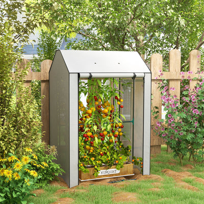 Outsunny Mini Greenhouse with 4 Wire Shelves, Portable Tomato Greenhouse, Upgraded Garden Grow House for Plants with Roll Up Door and Vents, 100 x 80 x 150cm, White 