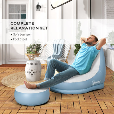 Outsunny Inflatable Tub Chair and Footstool - Blue/White 