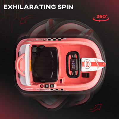 HOMCOM 6V Electric Kids Bumper Car, 6V Spin Waltz Car, with Music, Horn, Lights - Pink 