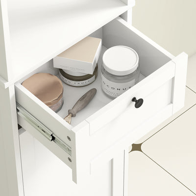 HOMCOM Tall Bathroom Cabinet, with Laundry Basket - White 